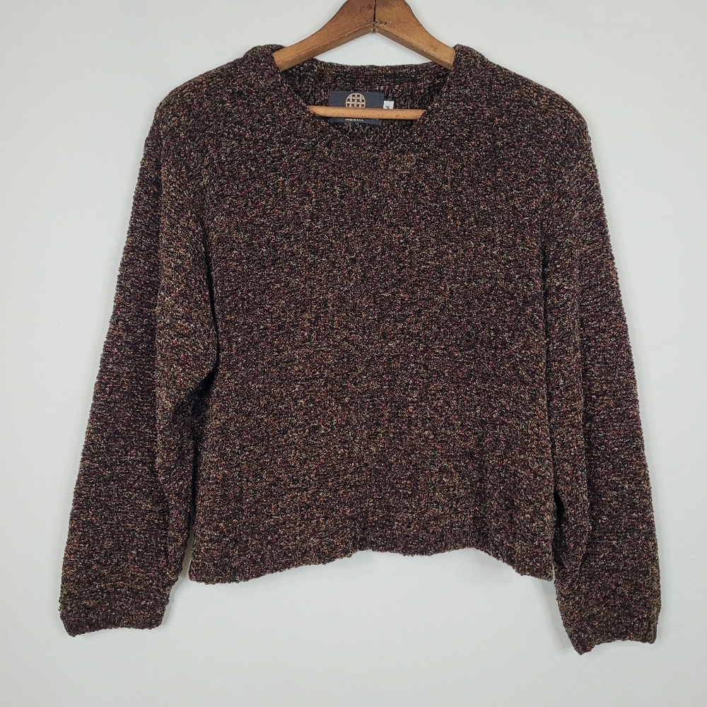 Kennebunk Weavers Womens M Cropped V-Neck Sweater Long Sleeve Brown Made in USA